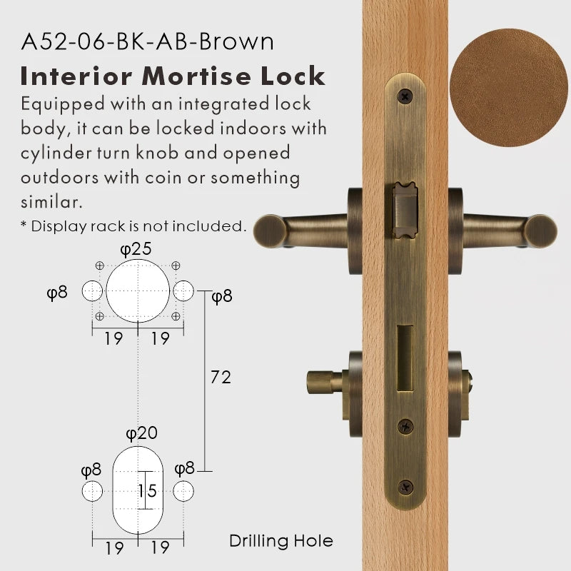Leather Wrapped Solid Brass Door Lever Set, European Mortise
