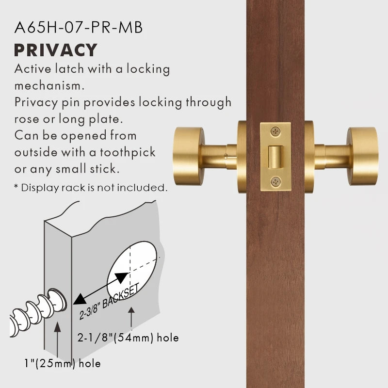 Round Solid Brass Door Knob Set, US Standard