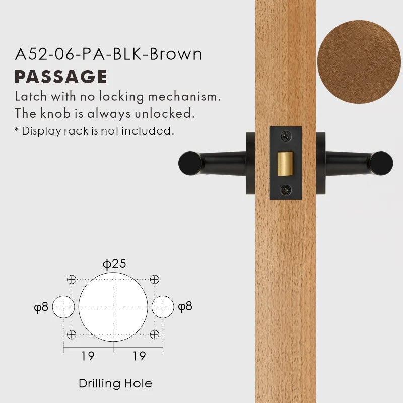 Leather Wrapped Solid Brass Door Lever Set, European Mortise