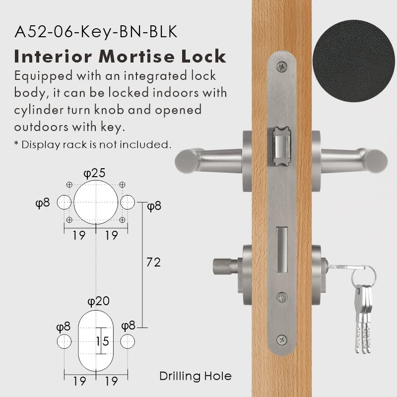 Leather Wrapped Solid Brass Door Lever Set, European Mortise