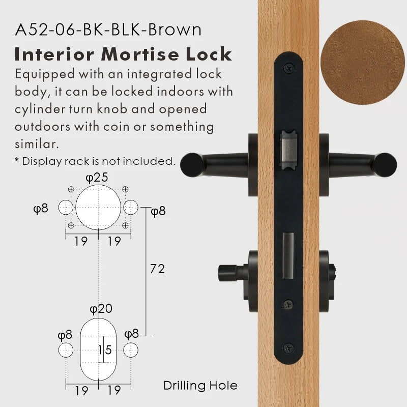 Leather Wrapped Solid Brass Door Lever Set, European Mortise