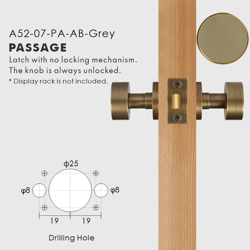 Round Solid Brass Door Knob Set, European Mortise