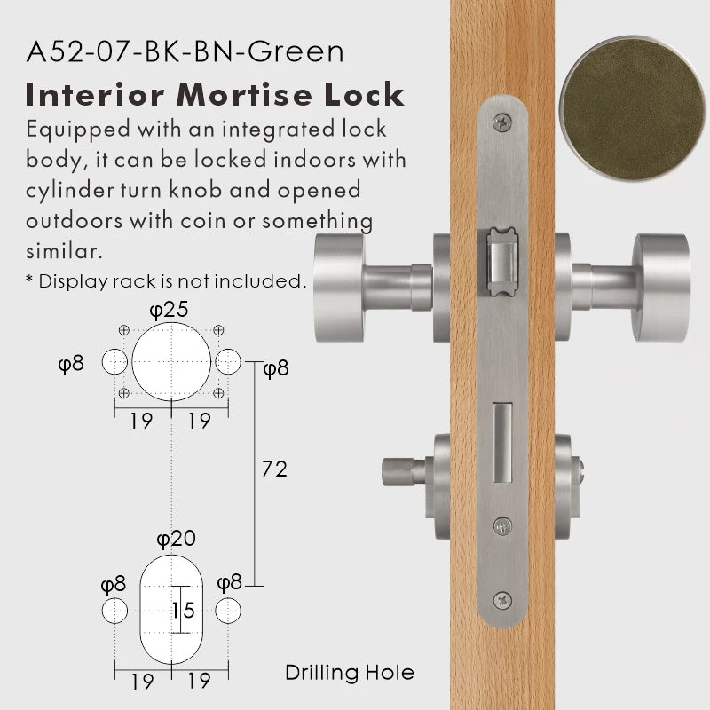 Round Solid Brass Door Knob Set, European Mortise