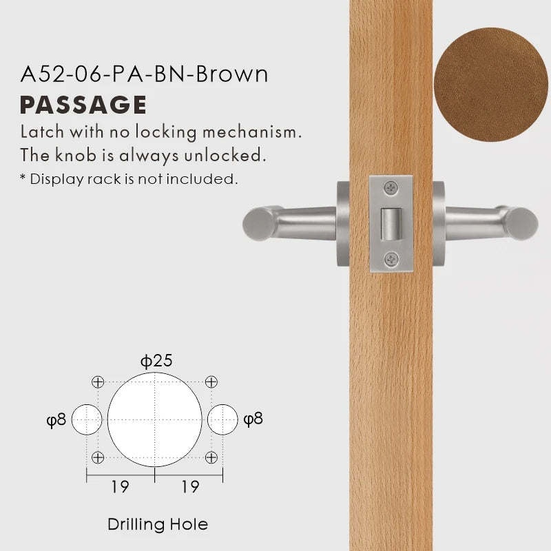 Leather Wrapped Solid Brass Door Lever Set, European Mortise