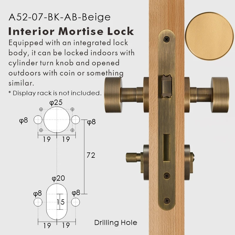 Round Solid Brass Door Knob Set, European Mortise