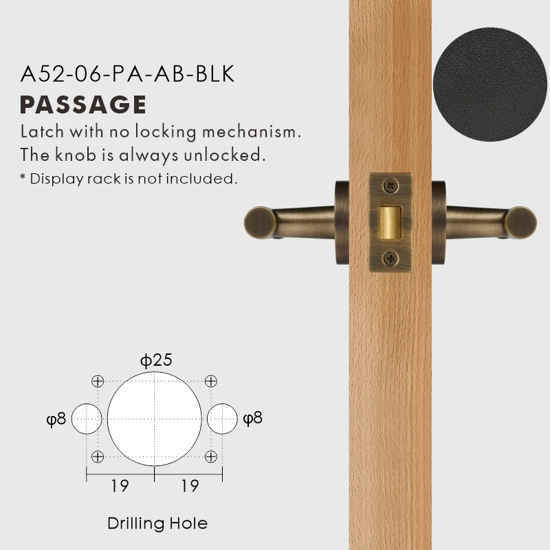Leather Wrapped Solid Brass Door Lever Set, European Mortise