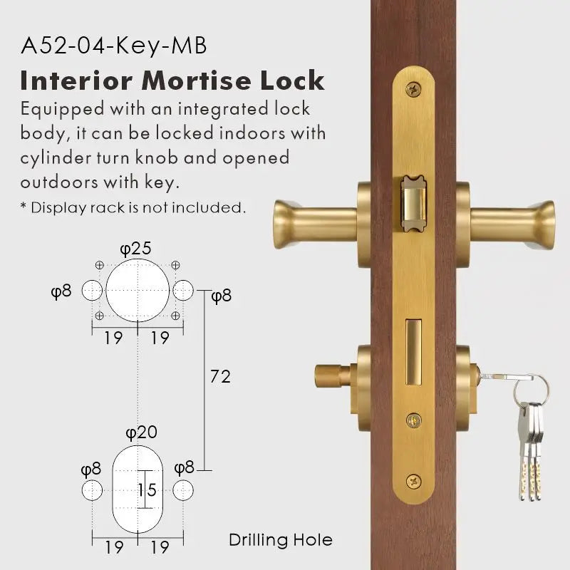 Flat Solid Brass Door Lever Set, European Mortise