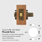 Diamond Knurled Solid Brass Privacy Thumb Turn, European Mortise