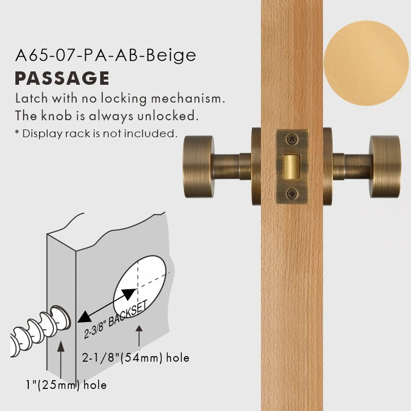 Round Solid Brass Door Knob Set, US Standard