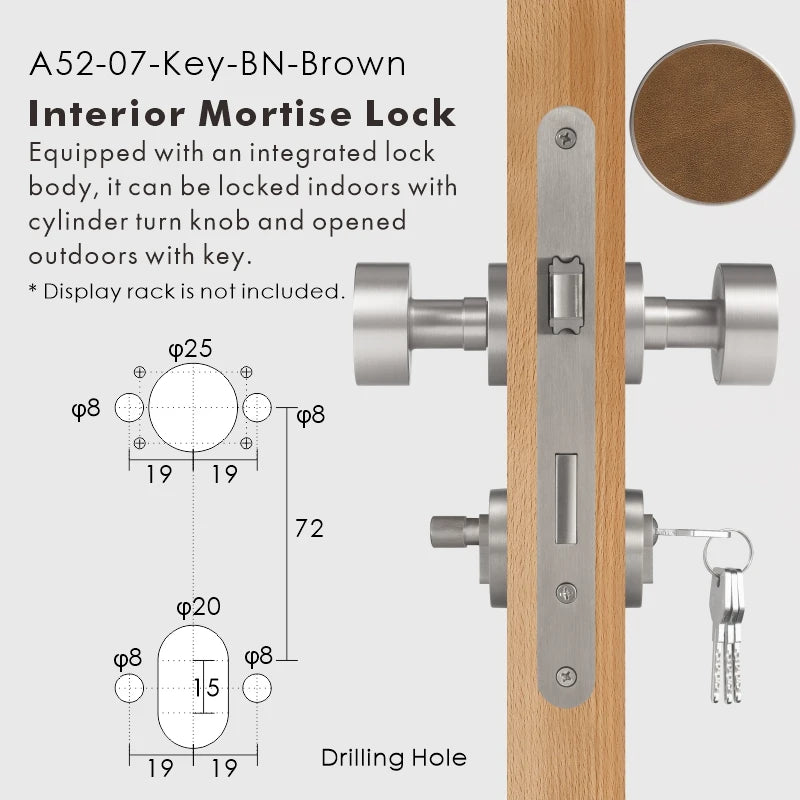 Round Solid Brass Door Knob Set, European Mortise