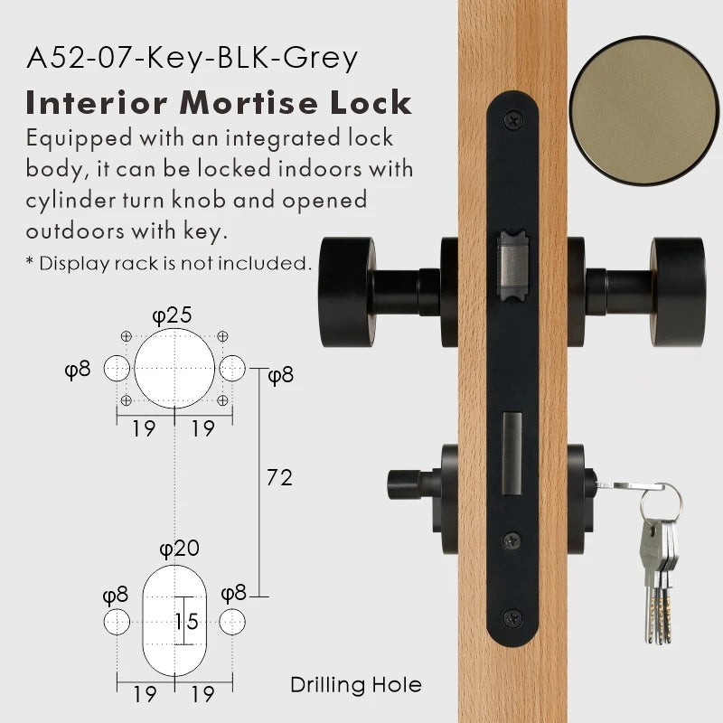 Round Solid Brass Door Knob Set, European Mortise