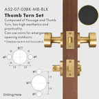 Round Solid Brass Door Knob Set, European Mortise