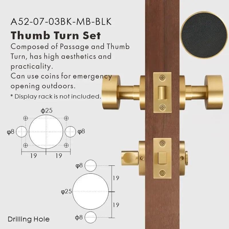 Round Solid Brass Door Knob Set, European Mortise