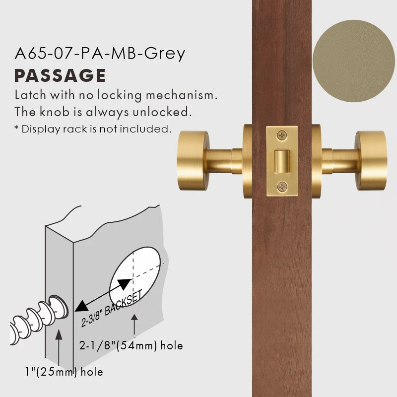 Round Solid Brass Door Knob Set, US Standard
