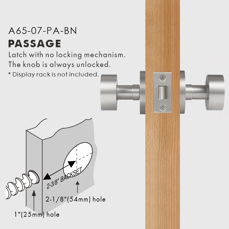 Round Solid Brass Door Knob Set, US Standard