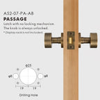 Round Solid Brass Door Knob Set, European Mortise