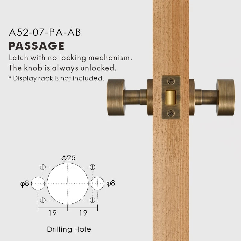 Round Solid Brass Door Knob Set, European Mortise