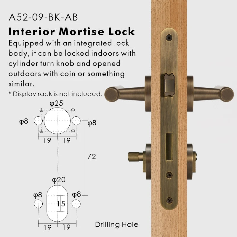 Slim Plain Solid Brass Door Lever Set, European Mortise