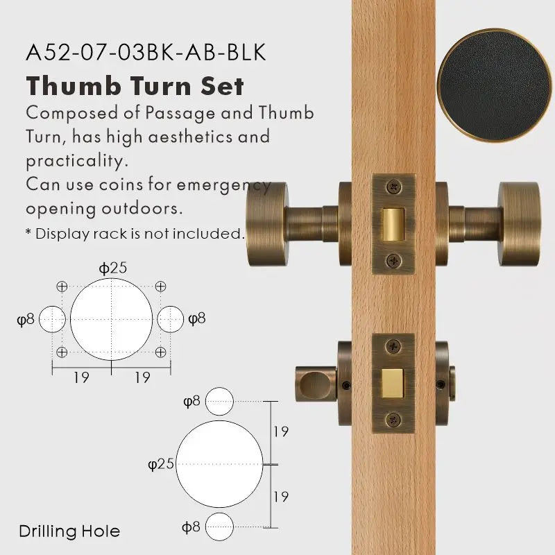 Round Solid Brass Door Knob Set, European Mortise