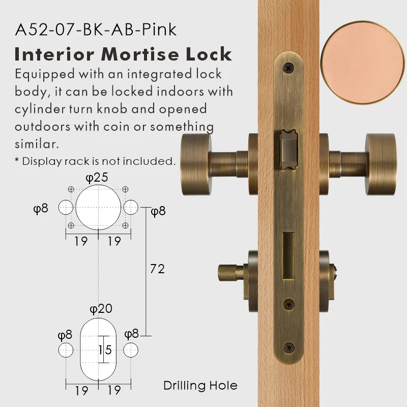 Round Solid Brass Door Knob Set, European Mortise