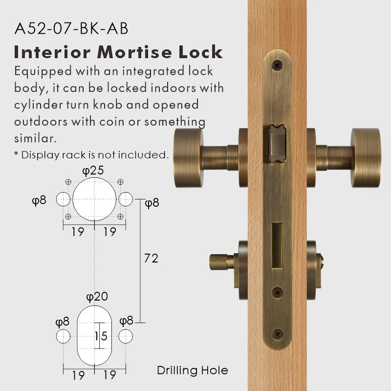 Round Solid Brass Door Knob Set, European Mortise