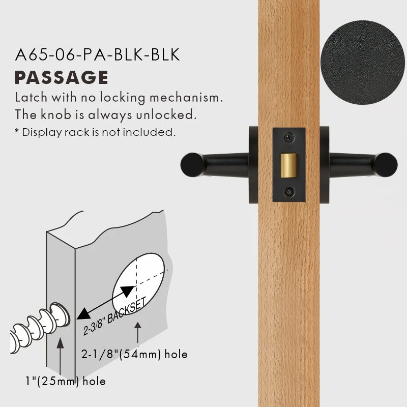 Leather Wrapped Solid Brass Door Lever Set, US Standard