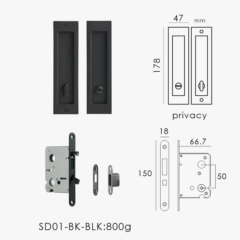 Solid Brass Flush Sliding Door Pull Set