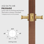 Flat Solid Brass Door Lever Set, European Mortise