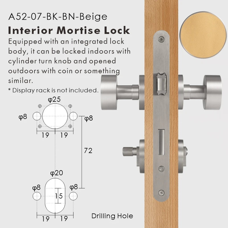 Round Solid Brass Door Knob Set, European Mortise