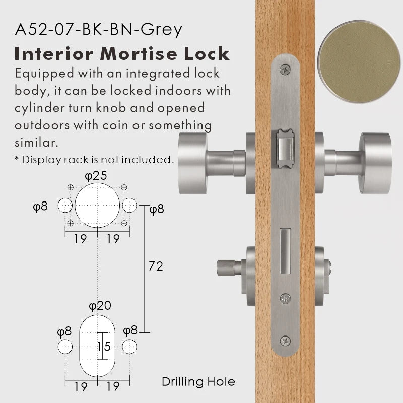 Round Solid Brass Door Knob Set, European Mortise