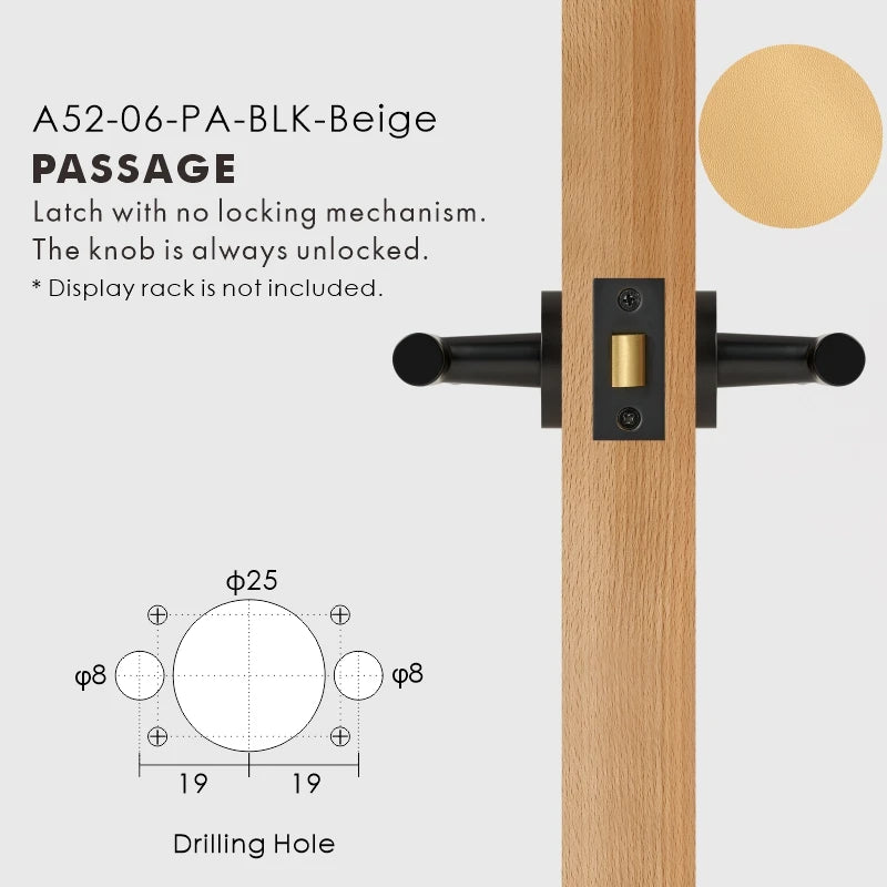 Leather Wrapped Solid Brass Door Lever Set, European Mortise