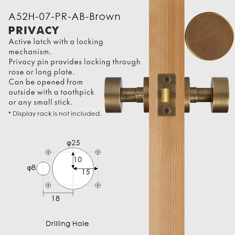 Round Solid Brass Door Knob Set, European Mortise