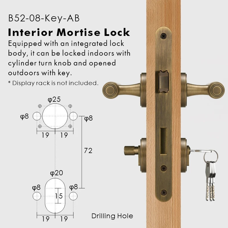 Classic Bar Solid Brass Door Lever Set, European Mortise