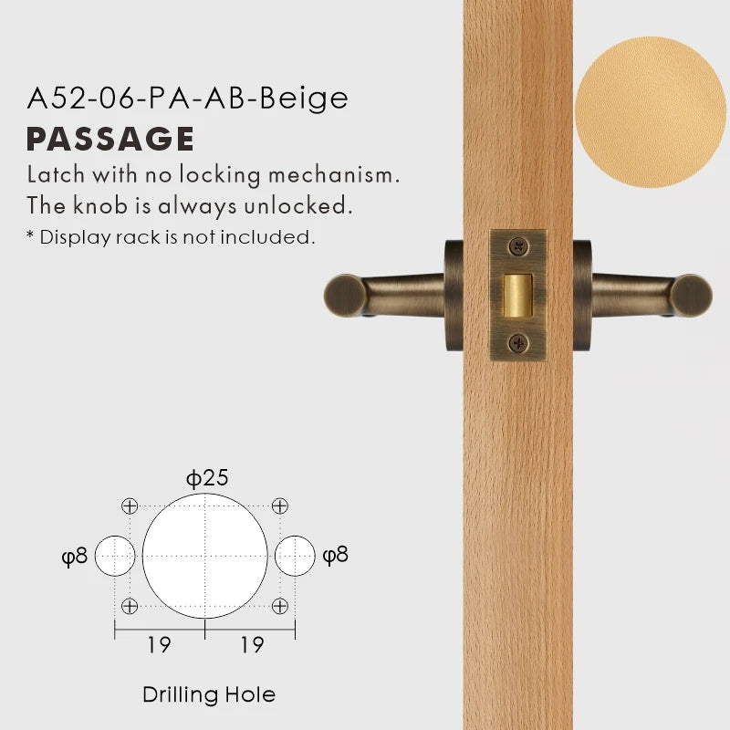 Leather Wrapped Solid Brass Door Lever Set, European Mortise