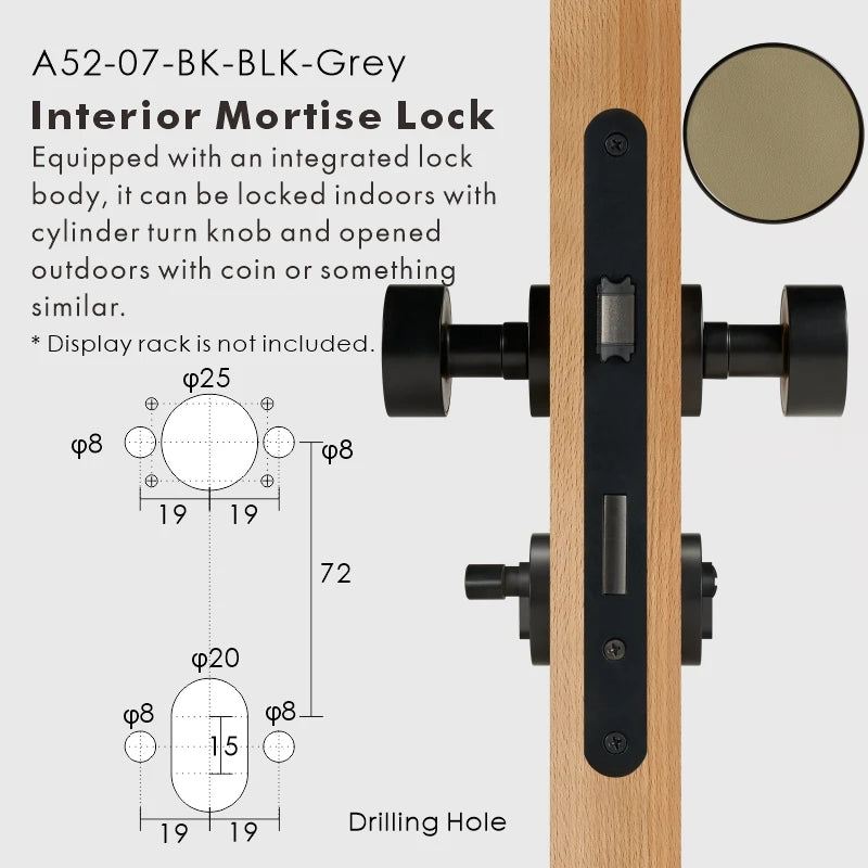 Round Solid Brass Door Knob Set, European Mortise