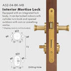 Flat Solid Brass Door Lever Set, European Mortise