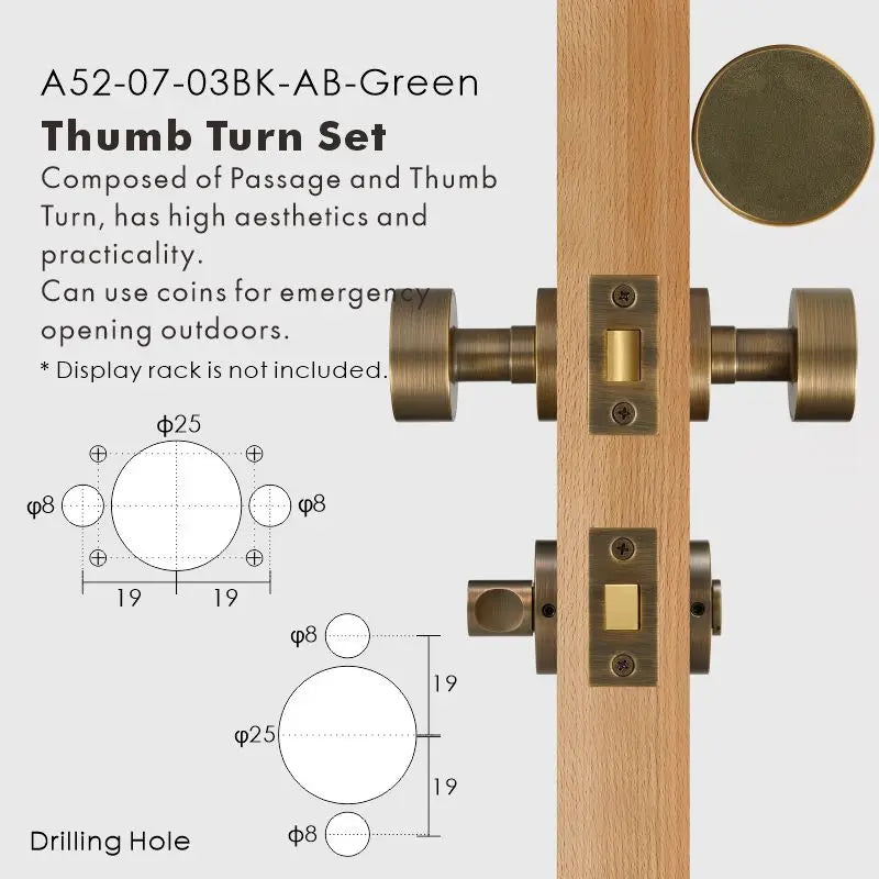Round Solid Brass Door Knob Set, European Mortise