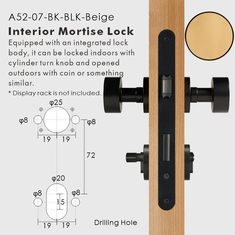Round Solid Brass Door Knob Set, European Mortise