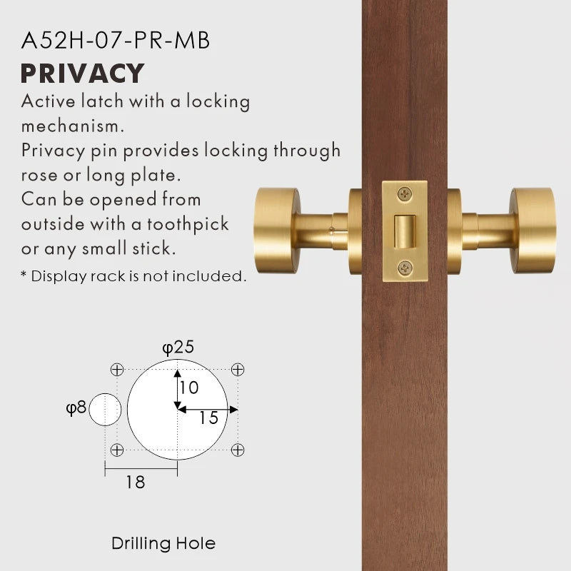 Round Solid Brass Door Knob Set, European Mortise