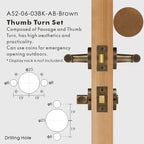 Leather Wrapped Solid Brass Door Lever Set, European Mortise