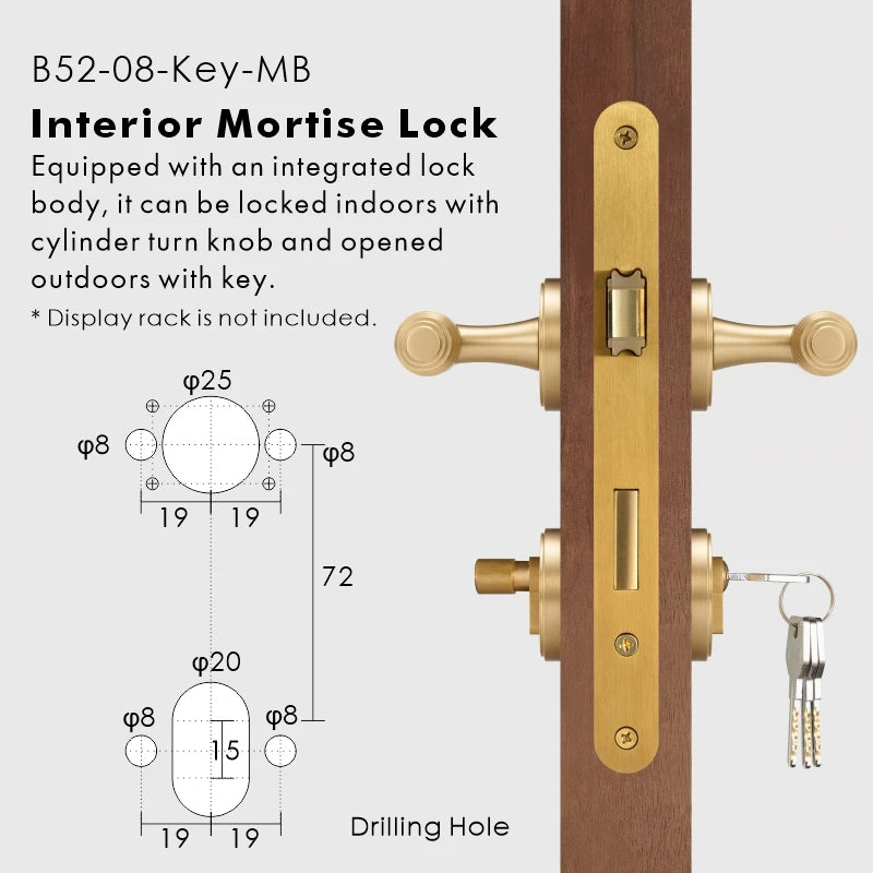 Classic Bar Solid Brass Door Lever Set, European Mortise