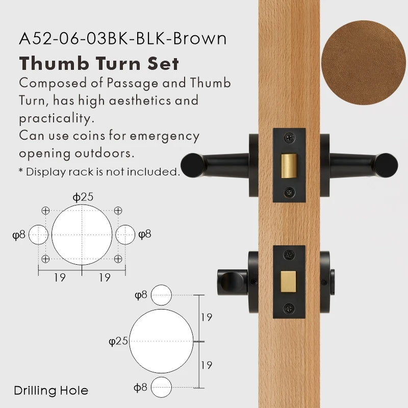 Leather Wrapped Solid Brass Door Lever Set, European Mortise