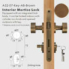 Round Solid Brass Door Knob Set, European Mortise