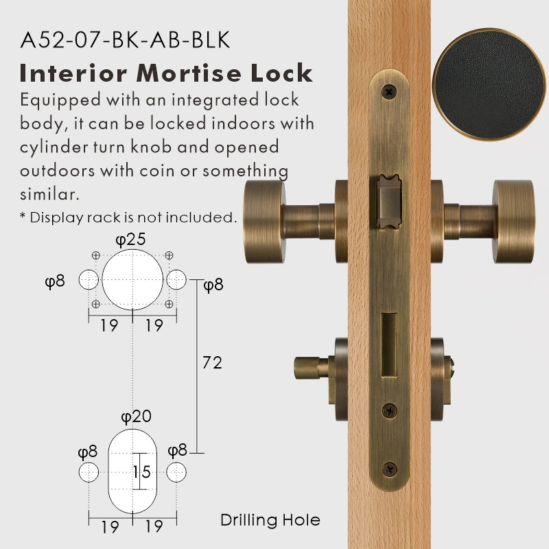 Round Solid Brass Door Knob Set, European Mortise