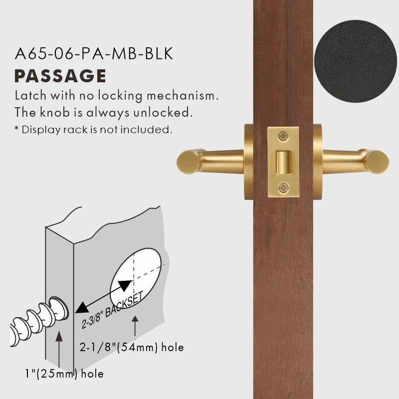 Leather Wrapped Solid Brass Door Lever Set, US Standard