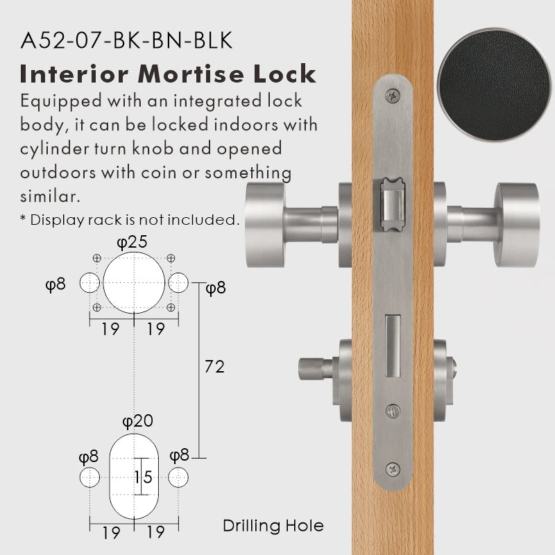 Round Solid Brass Door Knob Set, European Mortise