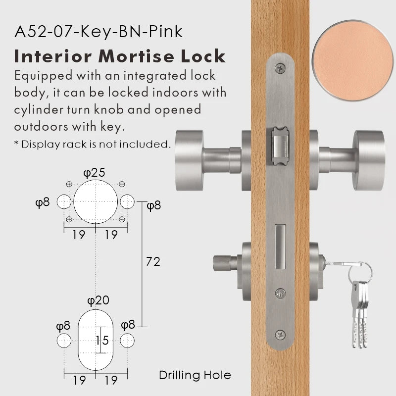 Round Solid Brass Door Knob Set, European Mortise
