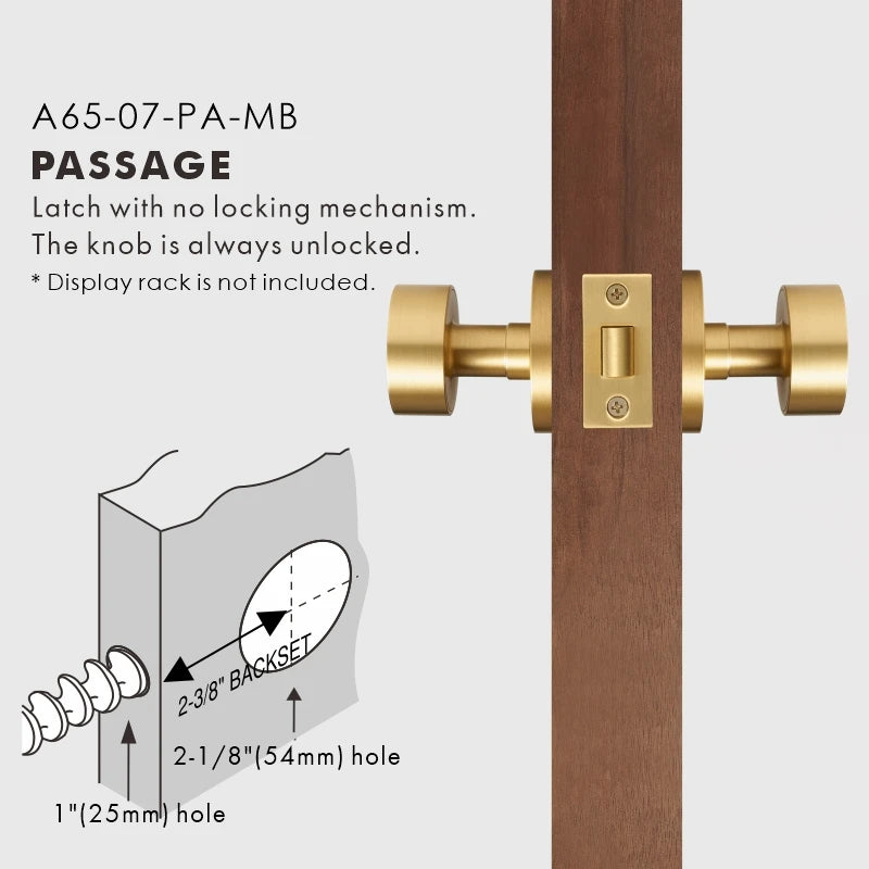 Round Solid Brass Door Knob Set, US Standard