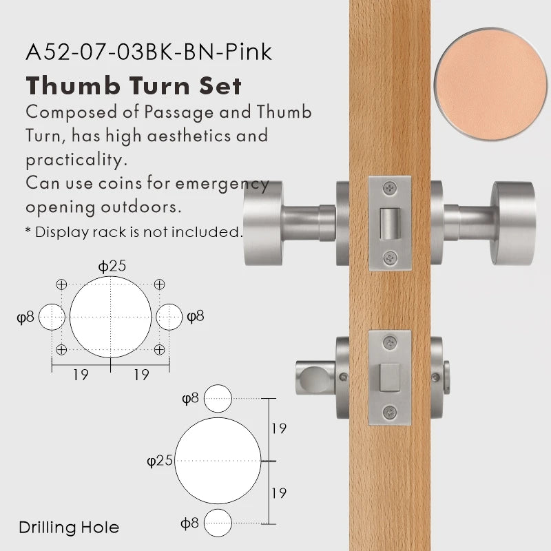 Round Solid Brass Door Knob Set, European Mortise