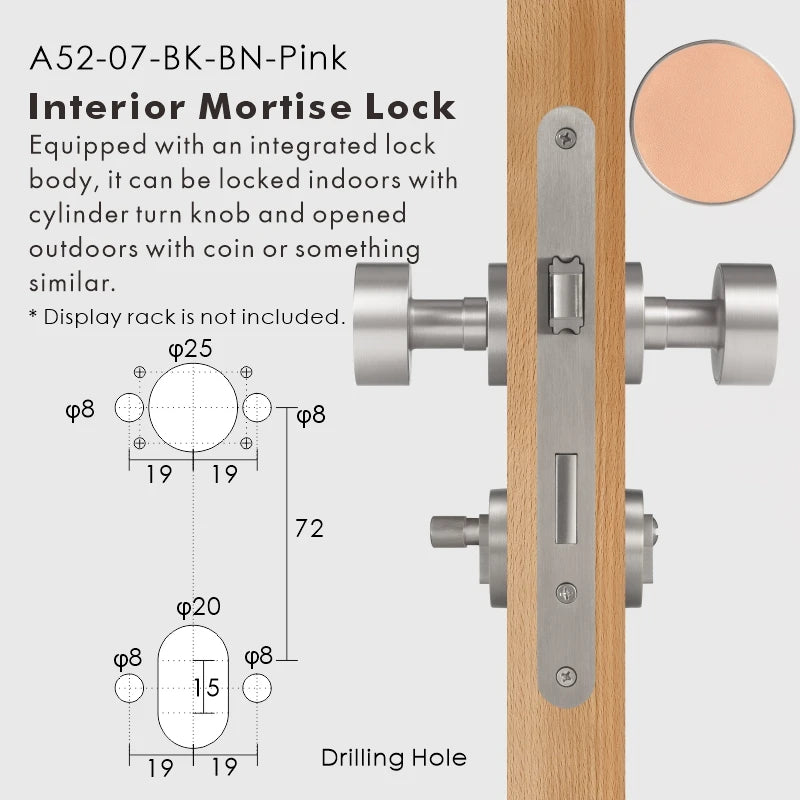Round Solid Brass Door Knob Set, European Mortise
